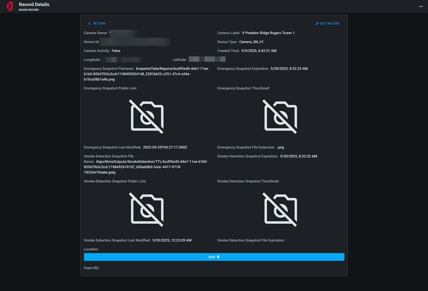 SenseNet Camera Details Dark Mode